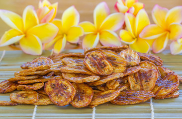 butter Banana Thai snack on bamboo mat