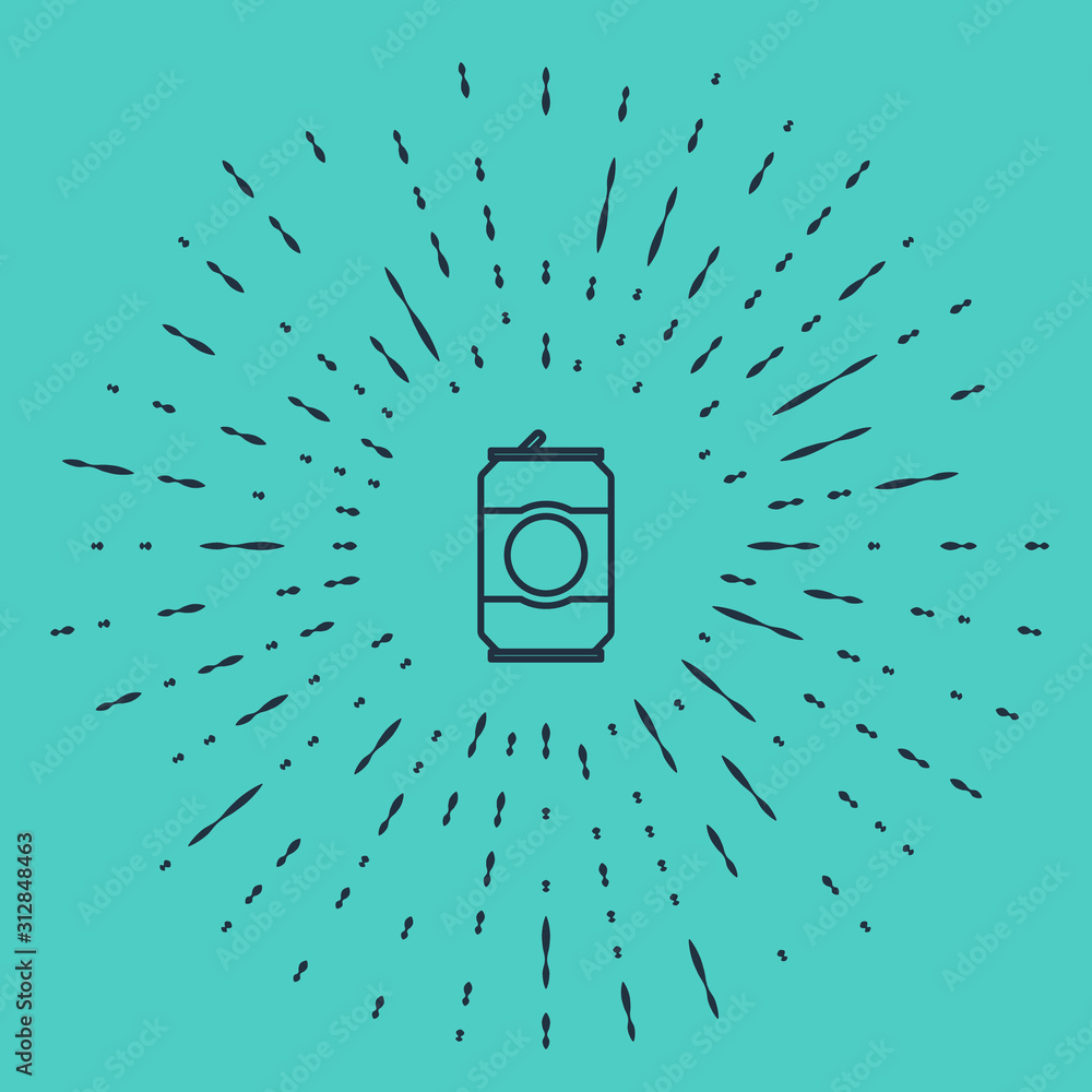 Poster black line beer can icon isolated on green background. abstract circle random dots. vector illustrat