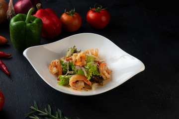 Fresh salad plate with shrimp,lettuce and mixed greens