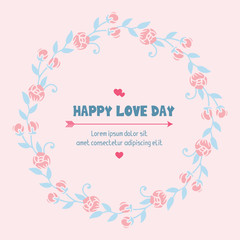 Elegant Happy valentine greeting card template design, with beautiful peach wreath frame. Vector