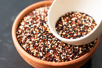 Set of quinoa Red, white and brown quinoa.