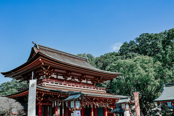 Fototapeta premium Dazaifu Tenmangu Shrine is as well as sites related to Dazaifu's role as the region's administrative center. Locate in quiet city at Dazaifu, Fukuoka, Japan.