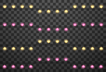 Hearts light bulbs isolated on transparent background, vector illustration