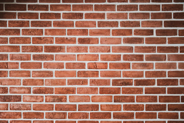 Beautiful texture background of ancient red brick wall close up, red brick wall backdrop.