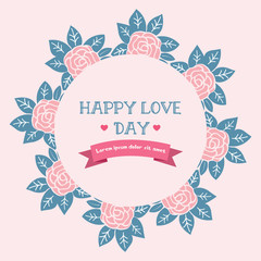 Beautiful wreath frame, for romantic happy love day greeting card template design. Vector
