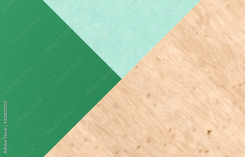 Poster tri color background with wood and stone texture for product display. minimal spring summer concept.