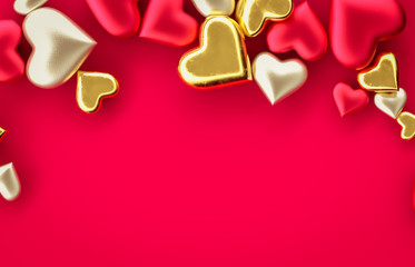 Sweet Valentine's day red heart shape candy on isolated background. Love Concept. Red background. top view. 3d render.