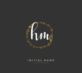 Handwritten letter H M HM for identity and logo. Vector logo template with handwriting and signature style.