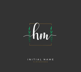 Handwritten letter H M HM for identity and logo. Vector logo template with handwriting and signature style.