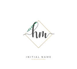 Handwritten letter H M HM for identity and logo. Vector logo template with handwriting and signature style.