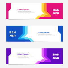 Set of three geometric banner with modern style , website banner template design. Landing page design , promotion banner , advertising. Easy to use and customize.  Vector Illustration EPS 10
