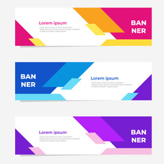 Set of three geometric banner with modern style , website banner template design. Landing page design , promotion banner , advertising. Easy to use and customize.  Vector Illustration EPS 10