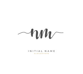 Handwritten letter N M NM for identity and logo. Vector logo template with handwriting and signature style.