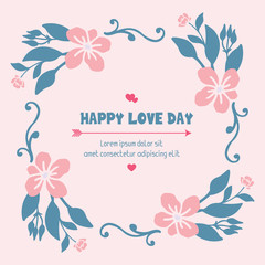 Ornament leaf and peach floral frame, for romantic happy love day invitation card decoration pattern. Vector
