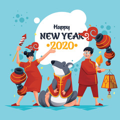 Chinese New Year Rat With Children Celebration