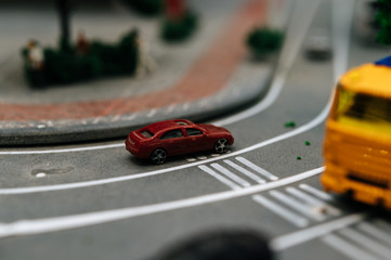 close up of small cars model on the road, traffic conception.