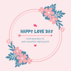Elegant ornate leaf and wreath frame, romantic, for happy love day greeting card design. Vector