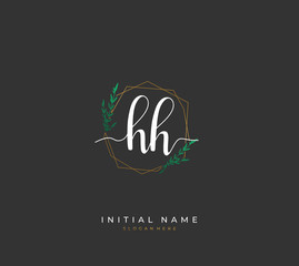  Handwritten letter H HH for identity and logo. Vector logo template with handwriting and signature style.