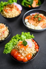 The style still life with noodles in the bowl