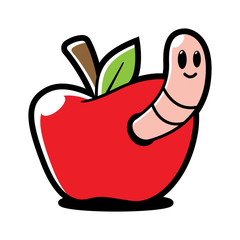 Cartoon Worm in Apple Illustration