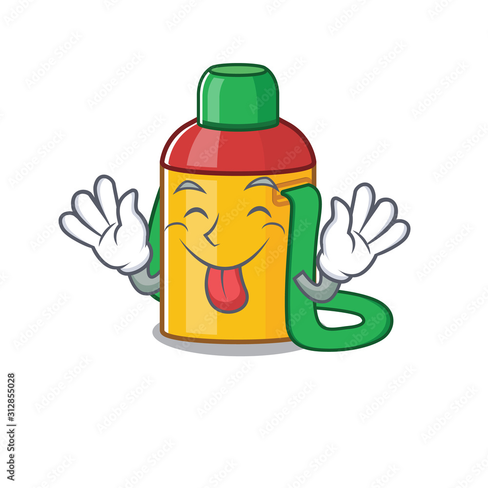 Sticker Funny face kids water bottle Scroll mascot design with Tongue out