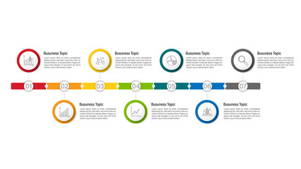 Timeline infographics design vector and marketing icons can be used for workflow layout, diagram, annual report. Vector infographics timeline design template with 7 options, parts, steps or processes