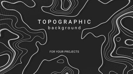 Topographic background and texture, abstract monochrome image. 3D waves. Cartography Background....