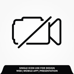 Outline forbidden video camera icon.forbidden camera vector illustration.
