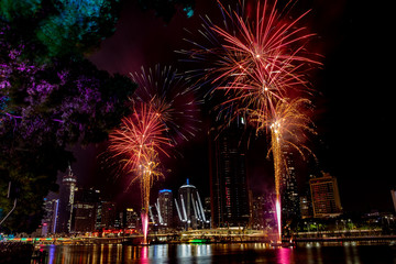Naklejka premium Fireworks display in Southbank Brisbane Queensland Australia 