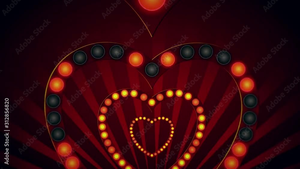 Poster retro heart shape with blinking led lights motion background seamless loops