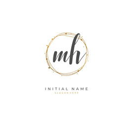 Handwritten letter M H MH for identity and logo. Vector logo template with handwriting and signature style.