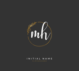 Handwritten letter M H MH for identity and logo. Vector logo template with handwriting and signature style.