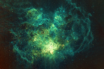Beautiful, deep space. In green colors. Elements of this image were furnished by NASA