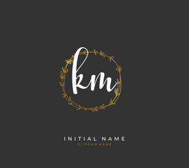 Handwritten letter K M KM for identity and logo. Vector logo template with handwriting and signature style.