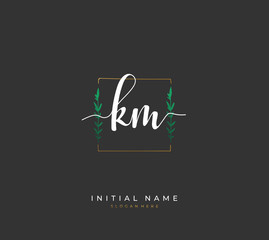 Handwritten letter K M KM for identity and logo. Vector logo template with handwriting and signature style.
