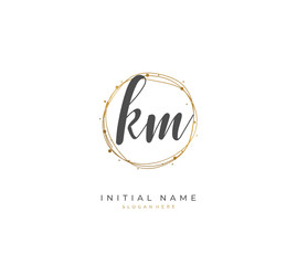 Handwritten letter K M KM for identity and logo. Vector logo template with handwriting and signature style.