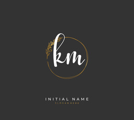 Handwritten letter K M KM for identity and logo. Vector logo template with handwriting and signature style.