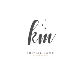 Fototapeta premium Handwritten letter K M KM for identity and logo. Vector logo template with handwriting and signature style.
