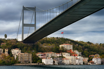 Fototapeta premium Fatih Sultan Mehmet Bridge over mansions on the Bosphorus Strait at Rumeli Hisari Istanbul Turkey