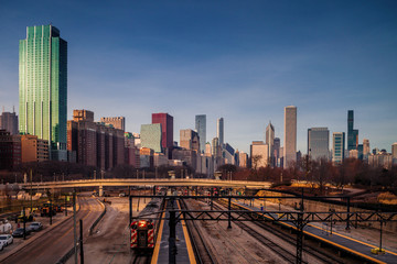 Fototapeta na wymiar Chicago Rail Yards and Downtown
