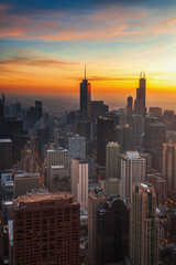 Fototapeta na wymiar Aerial view of Chicago at sunset