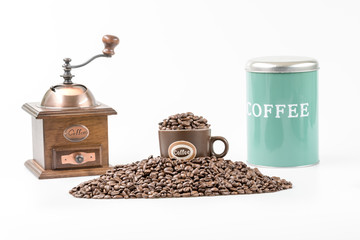 Coffee beans and grinder