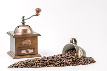 Coffee beans and grinder