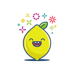 kawaii lemon fruit emoticon cartoon illustration