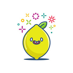 kawaii lemon fruit emoticon cartoon illustration