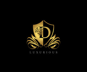 Golden D Letter Luxury Shield Logo Icon 