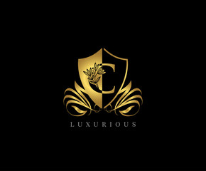 Golden C Letter Luxury Shield Logo Icon 