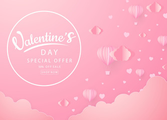 Valentines day concept background illustration 3d red and pink paper heart for cute greeting card