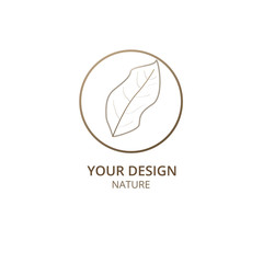 Tropical plant logo template. Abstract Round emblem flower in linear style. Ecology concept. Flat vector badge illustration for design of flower shop, spa, cosmetics, health, natural products, yoga.