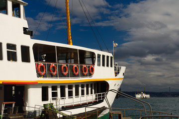 Obraz na płótnie Canvas Sea bus ferry anchored at Eminonu terminal Istanbul on the Bosphorus Strait